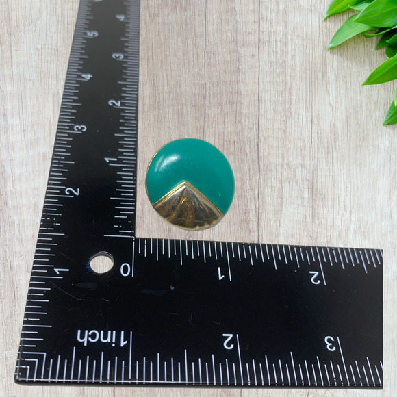 Vintage 1980's Teal Enamel Clip On Button Earrings Avant Garde New Wave Punk - Picture 4 of 5